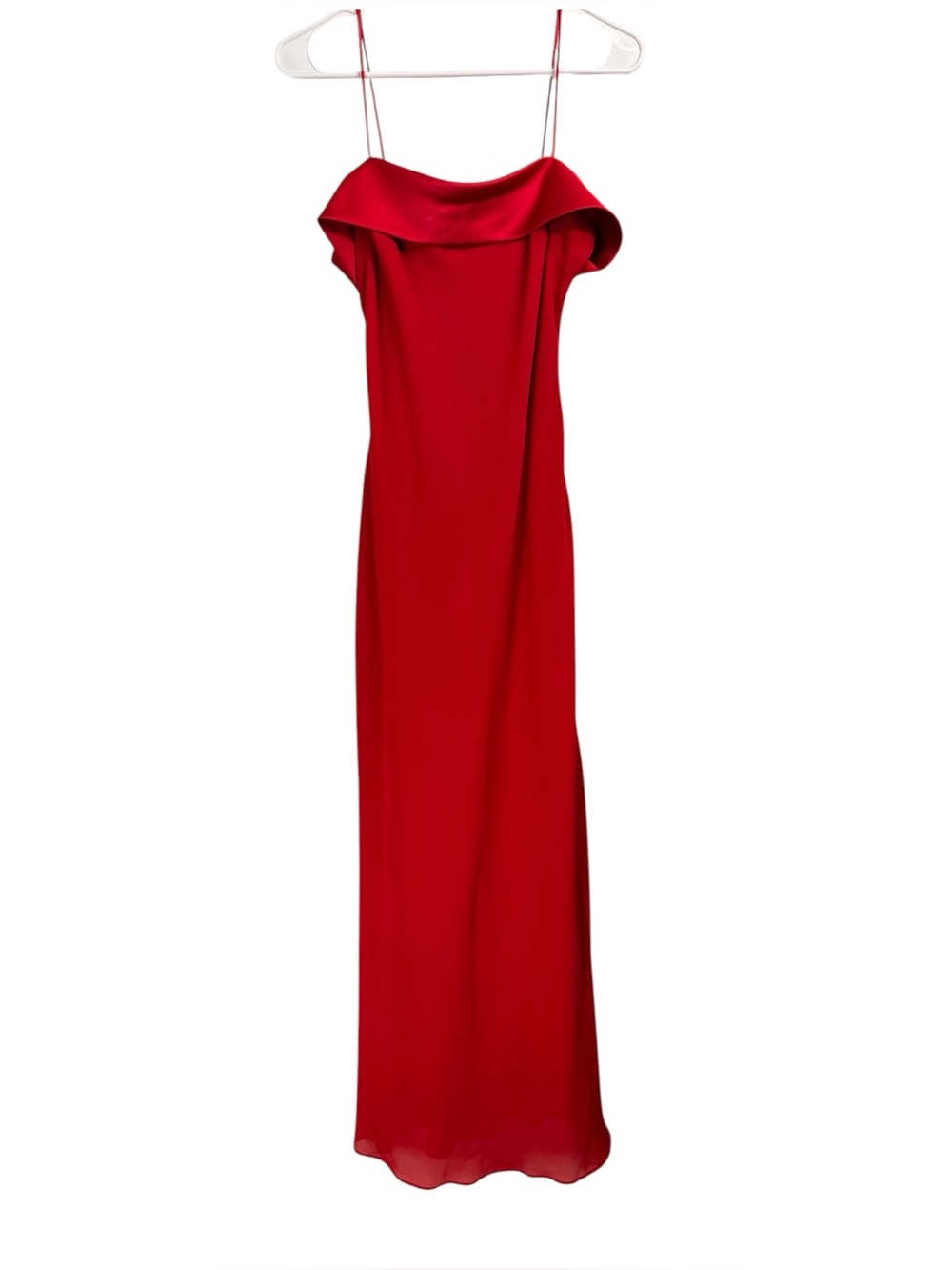 Vintage 90s Y2K Niki Livas Size 8 Red Chiffon Spaghetti Straps Dress Satin trim